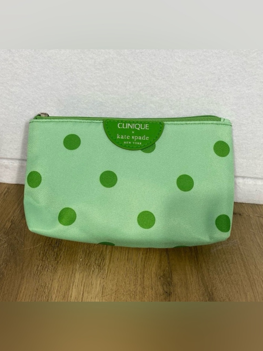 Clinique x Kate Spade limited edition green polka dot cosmetic/makeup bag